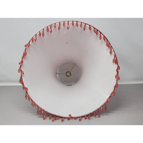 Vintage Crimson Red Fabric Bell Lampshade With Beaded Trim - Picture 3 of 16